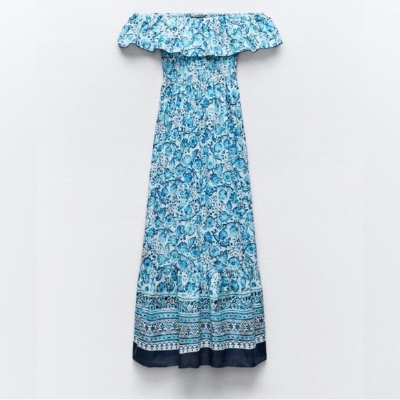 ZARA Portofino FLORAL PRINT OFF THE SHOULDER DRESS - Picture 8 of 12